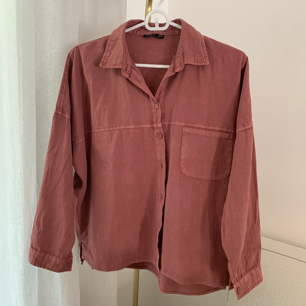 Cotton On long sleeve button down rusty pink shirt